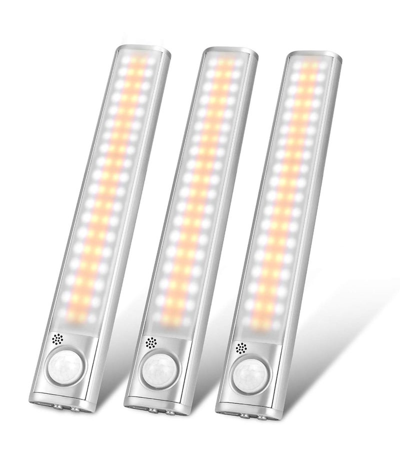 goodland Under Cabinet Lighting 80 LED Closet Light, Motion Sensor Lights Indoor USB Rechargeable Dimmable Stick-on Night Light Bar for Kitchen, Wardrobe, Garage, Stairs, Bedroom (3 Packs) - Image 1